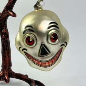 Vtg Glass Blown Smiling Skull Ornament Dept 56 Halloween Creepmas Rare Piece